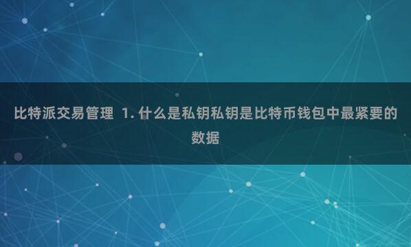比特派交易管理  1. 什么是私钥私钥是比特币钱包中最紧要的数据